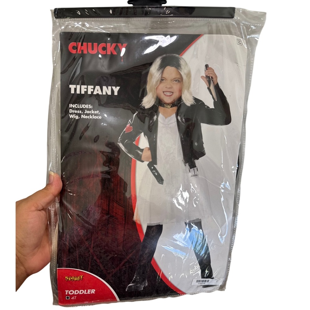 Spirit Halloween Chucky Tiffany Toddler Costume 4T Dress Jacket Wig Set